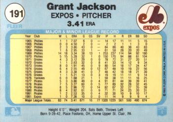 1982 Fleer #191 Grant Jackson Back