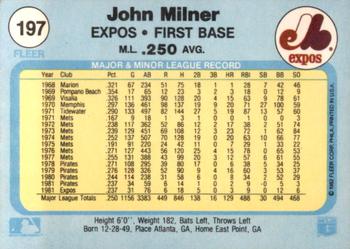 1982 Fleer #197 John Milner Back