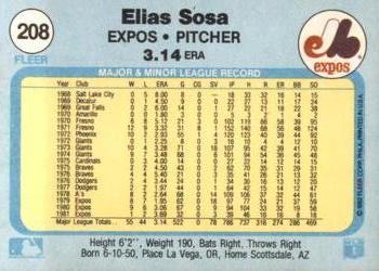1982 Fleer #208 Elias Sosa Back