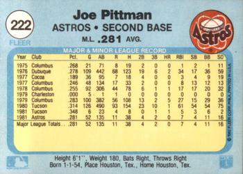 1982 Fleer #222 Joe Pittman Back