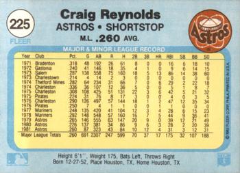 1982 Fleer #225 Craig Reynolds Back