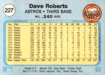 1982 Fleer #227 Dave Roberts Back