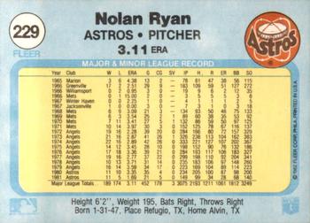 1982 Fleer #229 Nolan Ryan Back