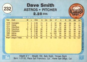 1982 Fleer #232 Dave Smith Back