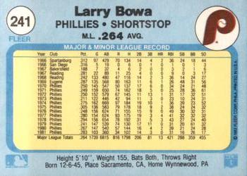 1982 Fleer #241 Larry Bowa Back