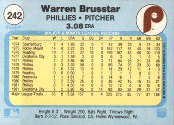 1982 Fleer #242 Warren Brusstar Back