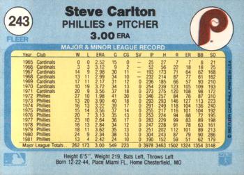 1982 Fleer #243 Steve Carlton Back