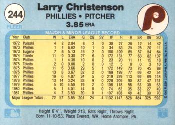 1982 Fleer #244 Larry Christenson Back
