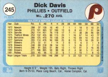1982 Fleer #245 Dick Davis Back