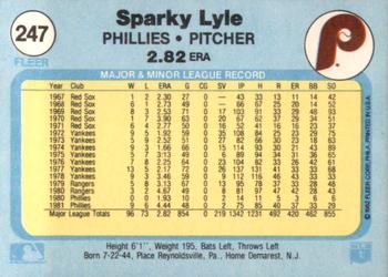 1982 Fleer #247 Sparky Lyle Back