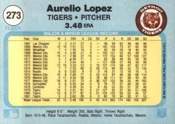 1982 Fleer #273 Aurelio Lopez Back