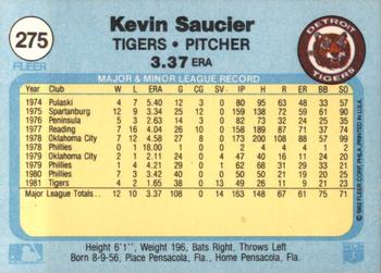 1982 Fleer #275 Kevin Saucier Back