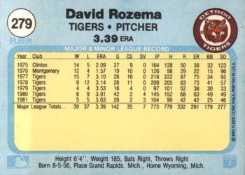 1982 Fleer #279 David Rozema Back