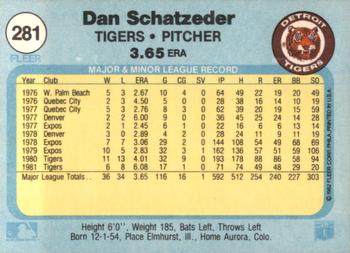 1982 Fleer #281 Dan Schatzeder Back