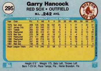 1982 Fleer #295 Garry Hancock Back