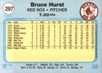 1982 Fleer #297 Bruce Hurst Back