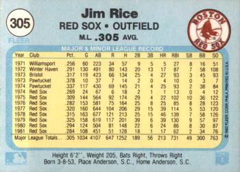 1982 Fleer #305 Jim Rice Back