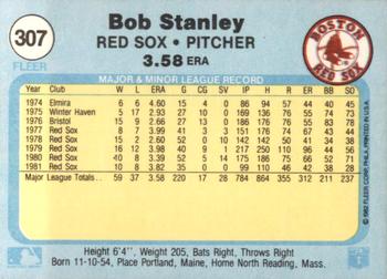 1982 Fleer #307 Bob Stanley Back