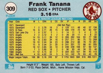 1982 Fleer #309 Frank Tanana Back