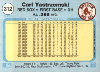 1982 Fleer #312 Carl Yastrzemski Back