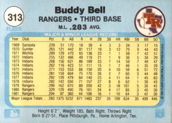 1982 Fleer #313 Buddy Bell Back