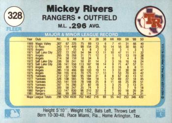 1982 Fleer #328 Mickey Rivers Back