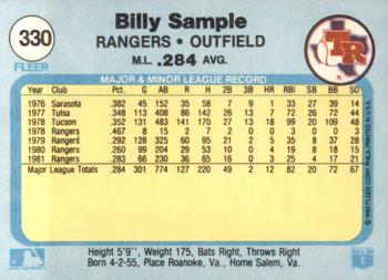 1982 Fleer #330 Billy Sample Back