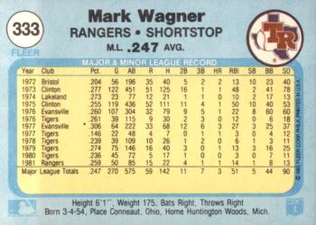 1982 Fleer #333 Mark Wagner Back