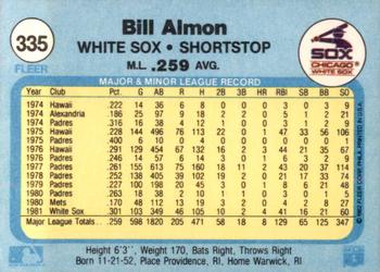 1982 Fleer #335 Bill Almon Back