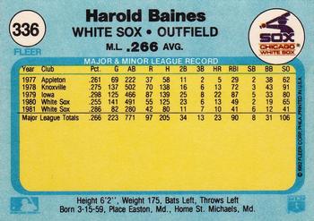 1982 Fleer #336 Harold Baines Back