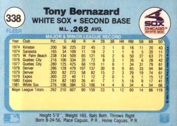 1982 Fleer #338 Tony Bernazard Back