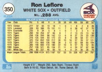 1982 Fleer #350 Ron LeFlore Back