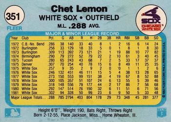1982 Fleer #351 Chet Lemon Back