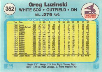 1982 Fleer #352 Greg Luzinski Back