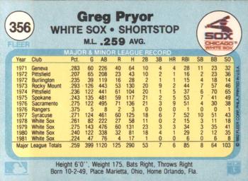 1982 Fleer #356 Greg Pryor Back