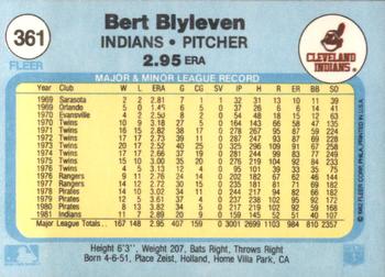 1982 Fleer #361 Bert Blyleven Back