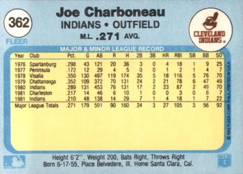 1982 Fleer #362 Joe Charboneau Back
