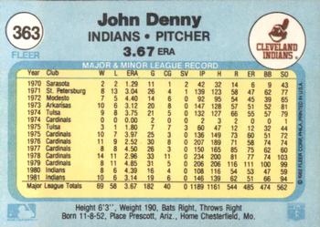 1982 Fleer #363 John Denny Back