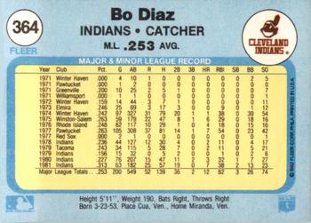 1982 Fleer #364 Bo Diaz Back