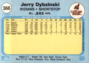 1982 Fleer #366 Jerry Dybzinski Back