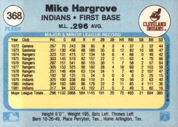 1982 Fleer #368 Mike Hargrove Back