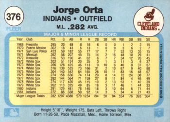 1982 Fleer #376 Jorge Orta Back