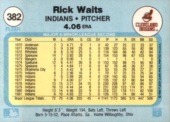 1982 Fleer #382 Rick Waits Back