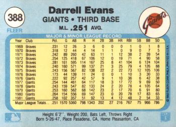 1982 Fleer #388 Darrell Evans Back