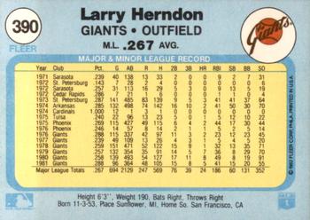1982 Fleer #390 Larry Herndon Back