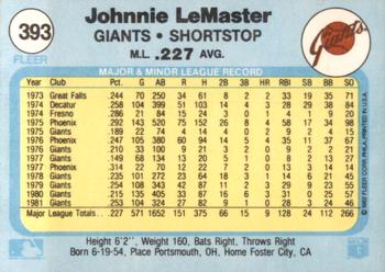 1982 Fleer #393 Johnnie LeMaster Back