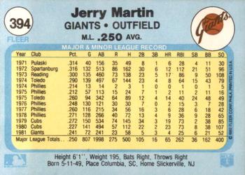 1982 Fleer #394 Jerry Martin Back