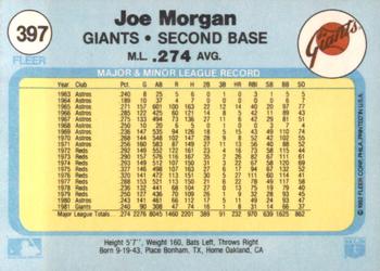 1982 Fleer #397 Joe Morgan Back