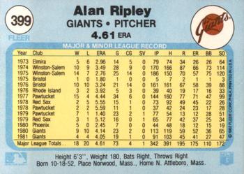 1982 Fleer #399 Allen Ripley Back