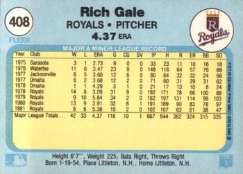 1982 Fleer #408 Rich Gale Back